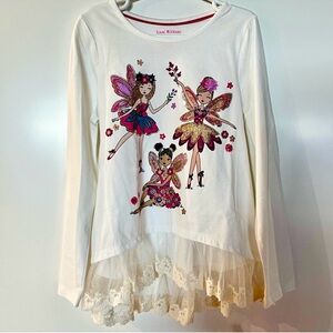 Isaac Mizrahi Girls Fairy Long Sleeve Top Lace Hem Size 7/8 White Glitter Tulle
